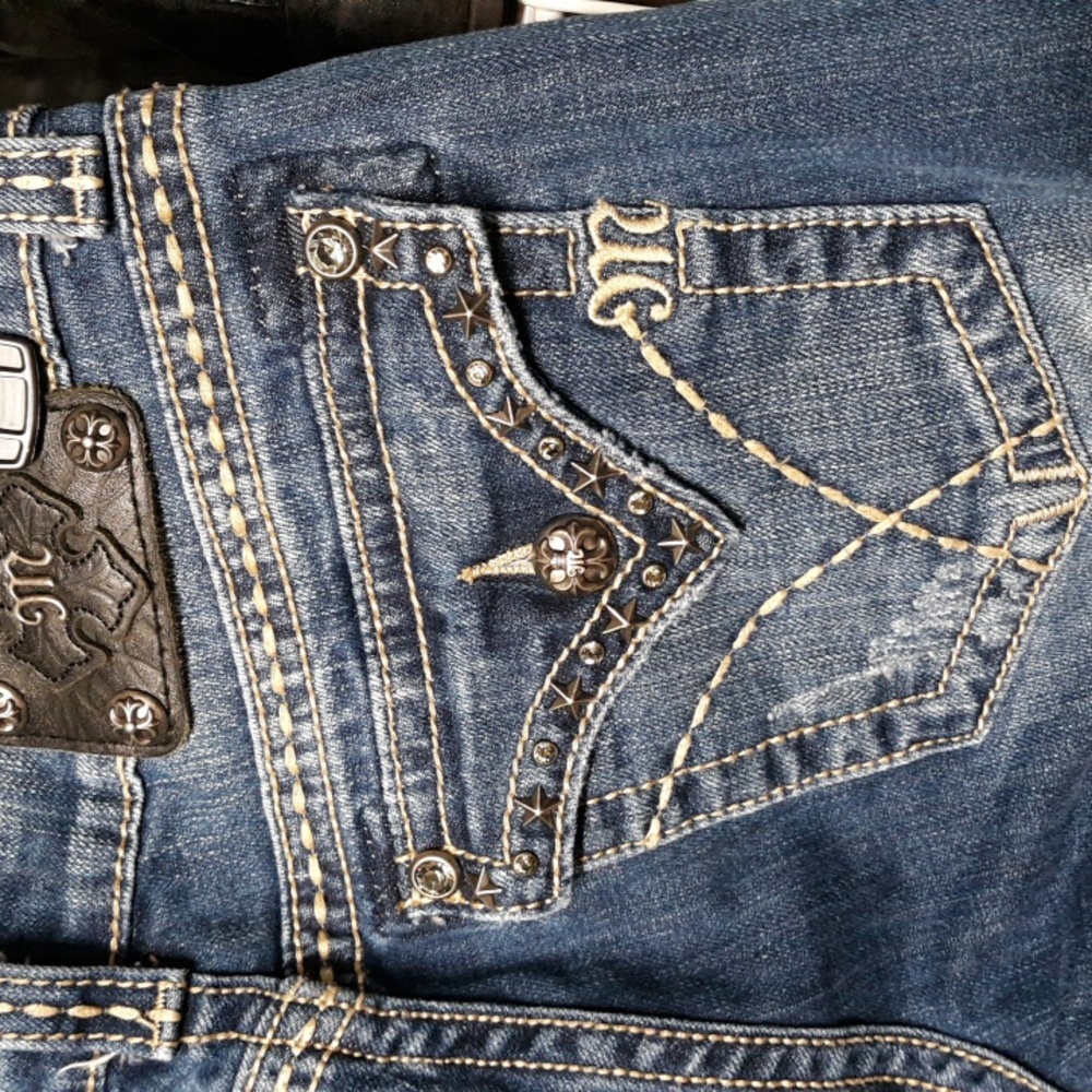 MISS ME Boot JW6060B2 Blue Stretch Denim Jeans w/stars, Sz 30